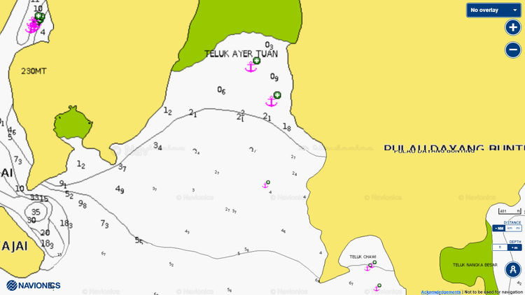 To open Navionics chart of the yacht anchorage in Ayer Tuan Bay