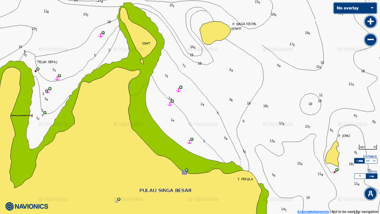 To open Navionics chart of the yacht anchorage in the north-eastern bay of Singa Besar Island