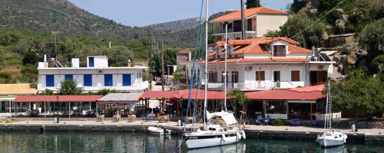 Yacht moorings in the port of Vathi