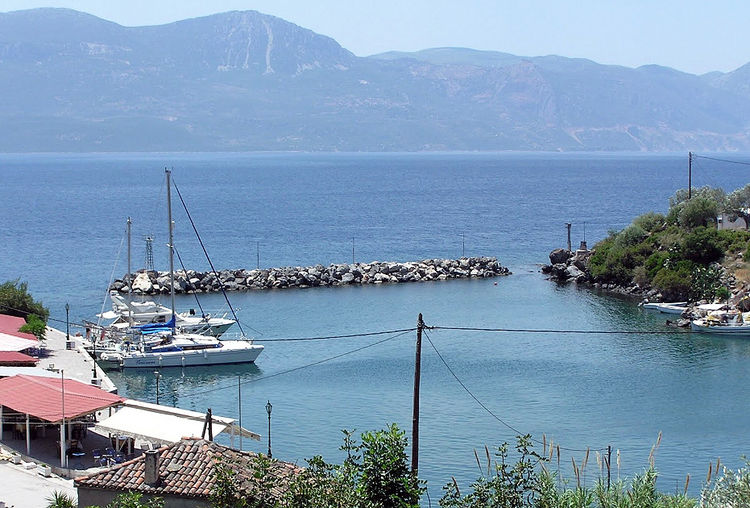 Yacht moorings in the port of Vathi