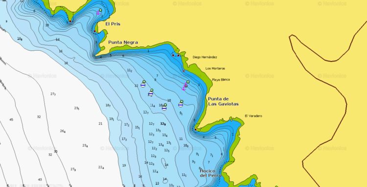 To open Navionics chart of the yacht anchorage at Morteros Beach