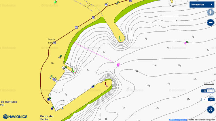 To open Navionics chart of yacht moorings in Playa Santiago Fishport