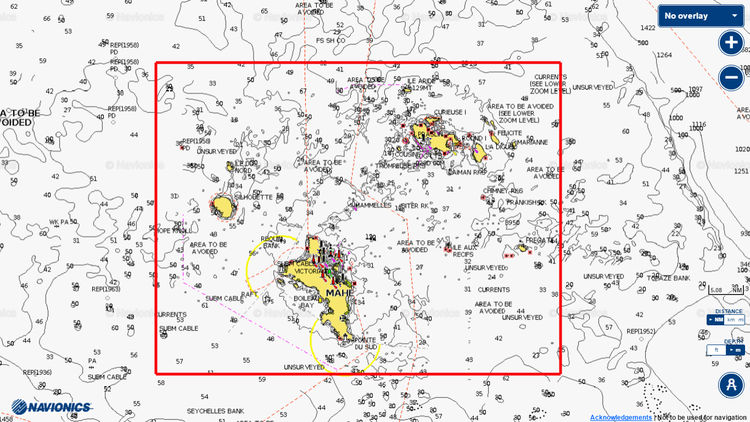 Открыть карту Navionics акватории плавания чартерных яхт на Сейшельских островах