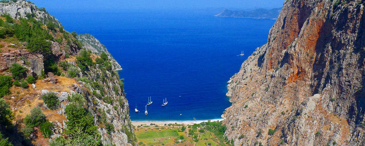 Yachts in Butterfly Valley Bay in Oludeniz