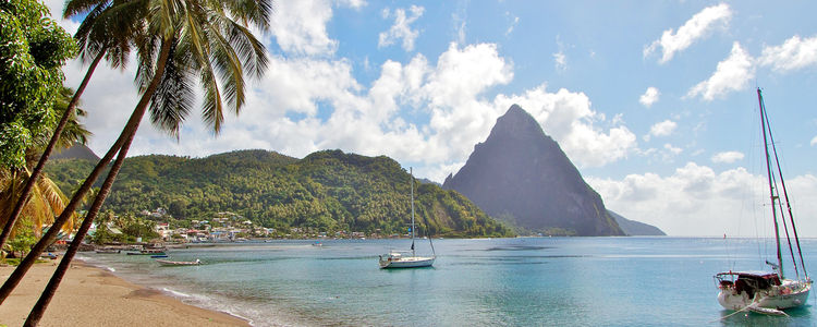 Yachts off Saint Lucia Island. Windward Islands. Caribbean.