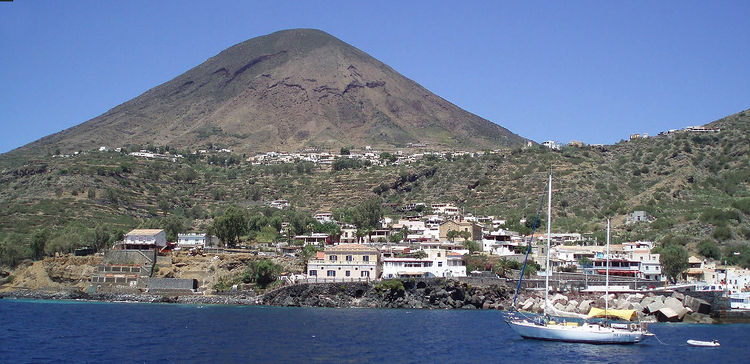 A yacht anchored off Salina Island