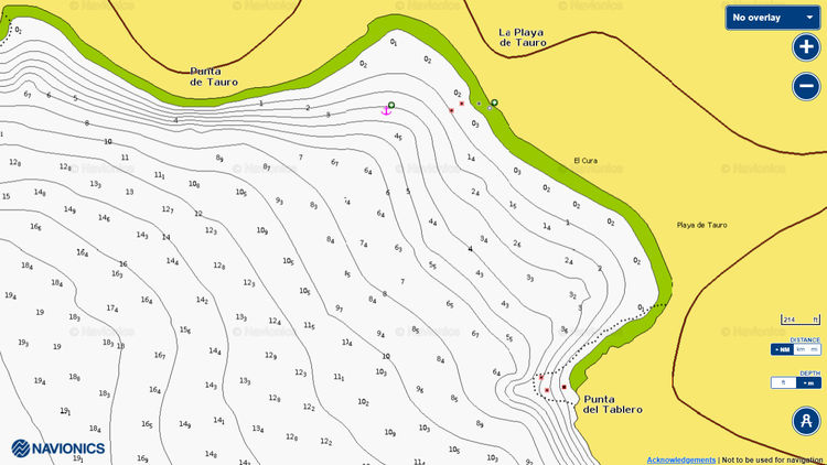 To open Navionics chart of the yacht anchorage at Tauro Beach