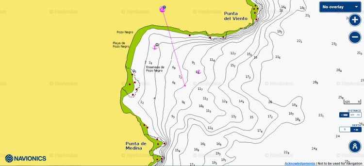 To open the Navionics chart of the anchorage of the yachts in Pozo Negro Bay