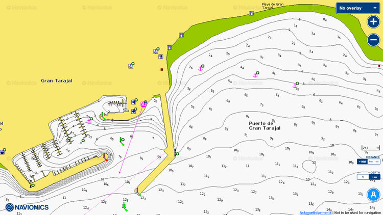 To open the Navionics chart of yacht moorings in the port of Gran Tarahal