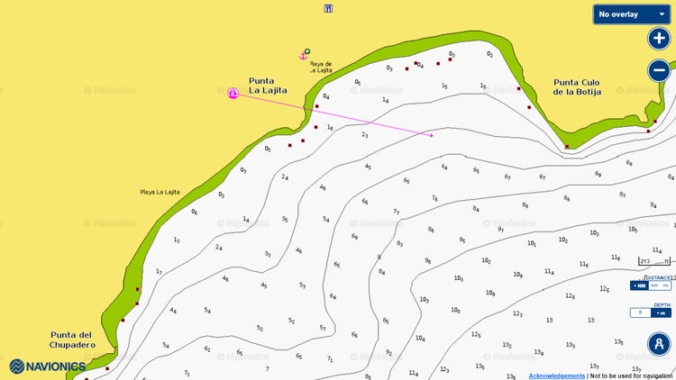 To open the Navionics chart of the yacht anchorage at La Lajita Beach