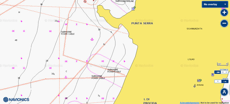 Map of the anchorage at Ciraccio beach on Procida Island