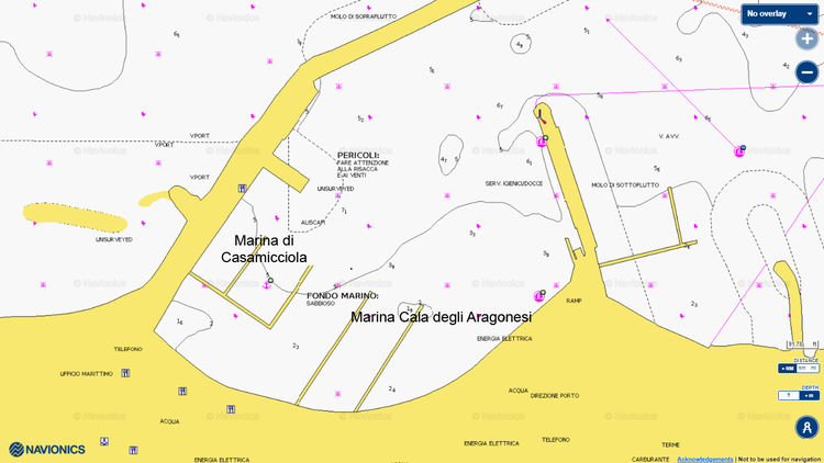 Map of yacht moorings in Cala degli Aragonesi Marina on the island of Ischia. Italy.