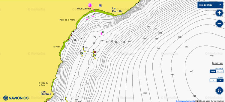 To open Navionics chart of the anchorage at Quemada Beach