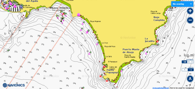 To open Navionics chart of the yacht anchorage at Poso Beach