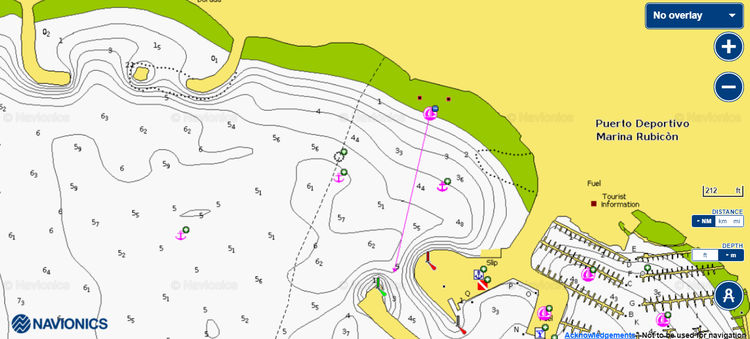 To open the Navionics chart of the yacht anchorage at Rubicon Marina