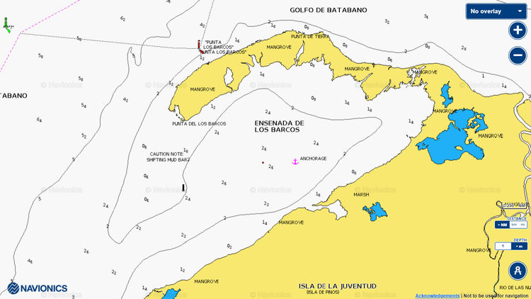 To open Navionics chart of the yacht anchorage in Barcos Bay