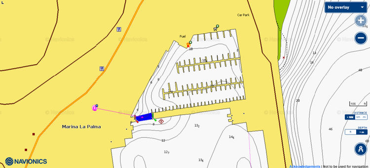 To open the Navionics chart of yacht moorings in La Palma Marina