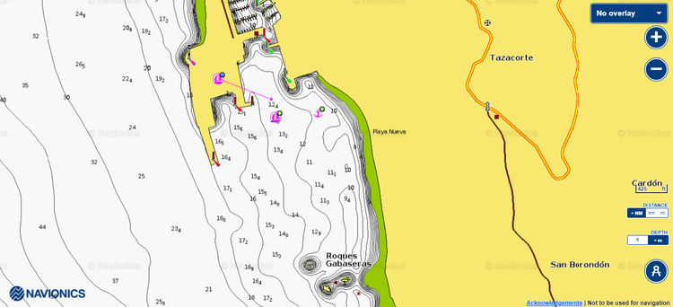 To open Navionics chart of the yacht anchorage in Tazakorte Bay