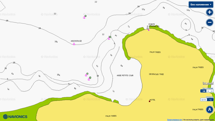 To open Navionics chart of yacht anchorage in Petite Cour Bay