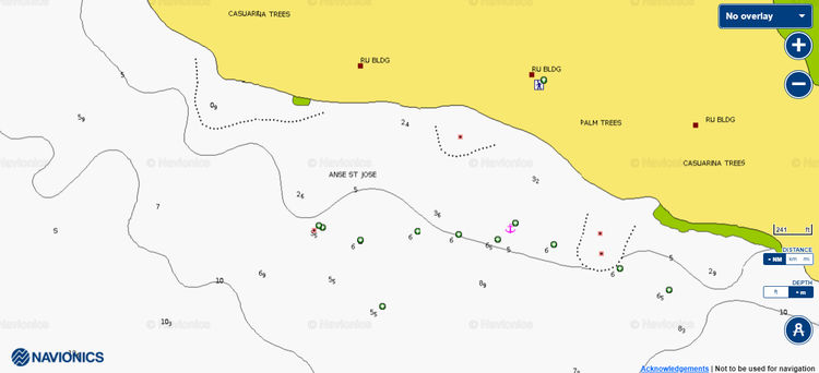 To open Navionics chart of the yacht anchorage in St. Jose Bay off Curieuse Island