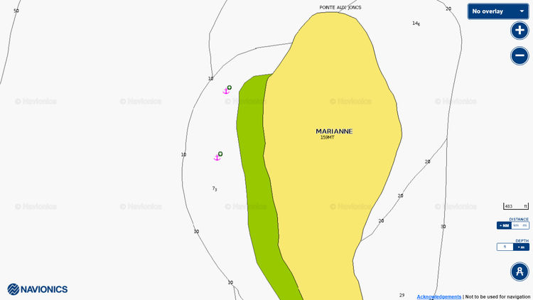 To open Navionics chart of the yacht anchorage near Marianne Island