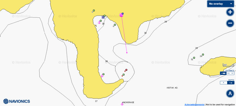 To open Navionics chart of yacht anchorages in Pabuc Burnu Bay