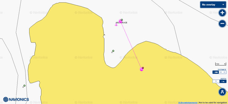 To open Navionics chart of the anchorage in the north bay of Orak Island