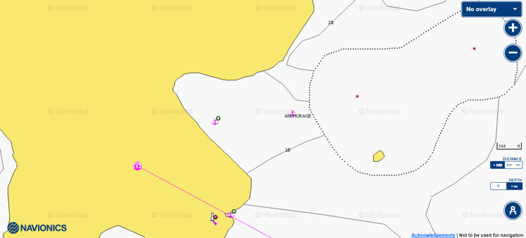 To open Navionics chart of the yacht anchorage in the South Bay of Orak Island