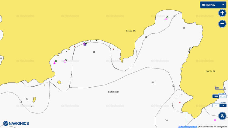 To open Navionics chart of yacht anchorages in Ilgin Bay