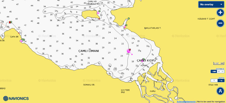 Open Navionics chart yacht anchorage in Camli Bay