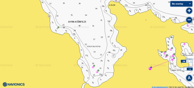 To open Navionics chart of yacht ancorage in Kocayali Bay