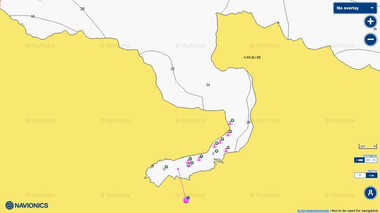 To open Navionics chart of yacht anchorages in Kargi Bay