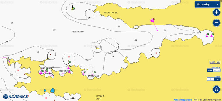 To open the Navionics chart of yacht anchorages in Tezla Bay