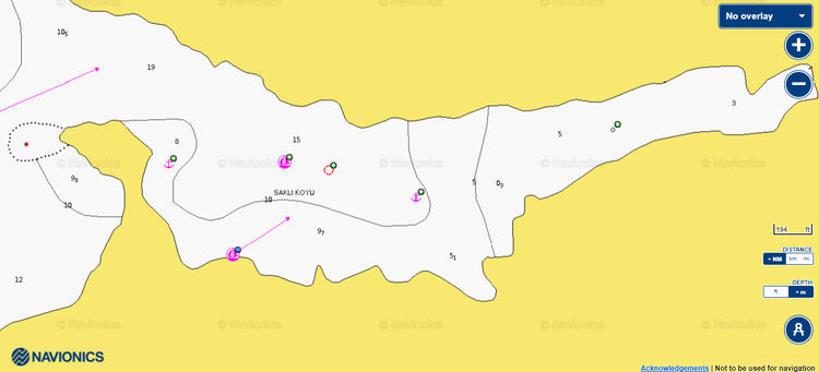 To open Navionics chart of yacht anchorages in Sakli Bay