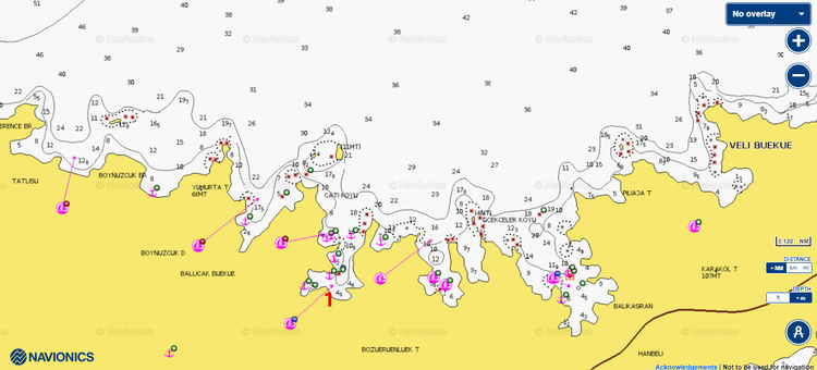 To open Navionics chart of yacht anchorages on the south of Bordubet Bay