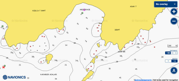 To open Navionics chart of the yachts anchorage in Karaincir bay