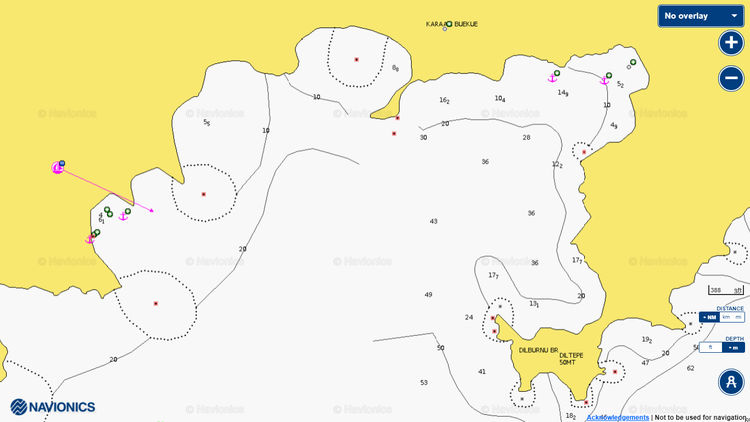 To open Navionics chart of yacht anchorage in Karaali Bay