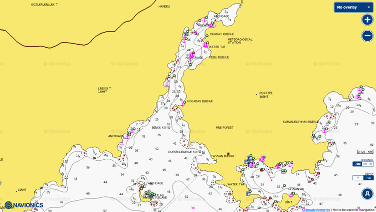 To open Navionics chart of yacht anchorages in Bencik Bay