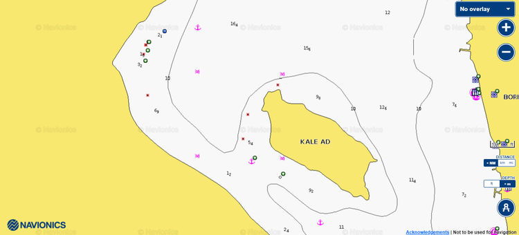 To open Navionics chart of yacht anchorages near Kale Island