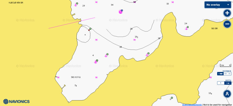 To open Navionics map of the yacht anchorage in Sig Bay