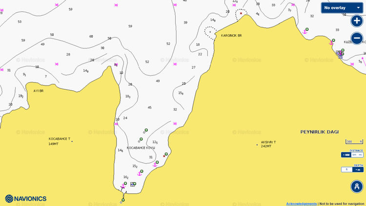 To open the Navionics map of yacht moorings in Kocabahce Bay