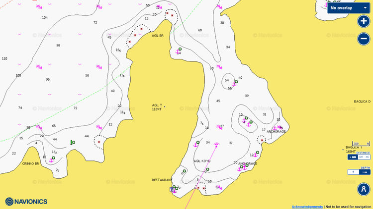 To open Navionics chart of yacht moorings in Agil Bay