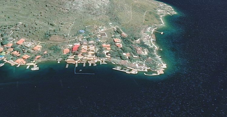 Yacht mooring in Bozburun Yacht Club on the photo from space