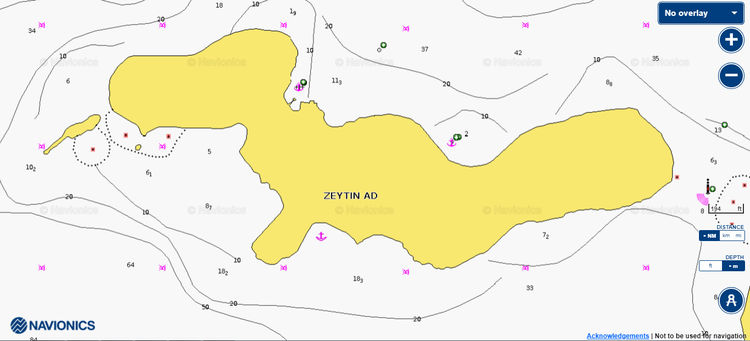 To open Navionics chart of yacht anchorages near Zeytin Island