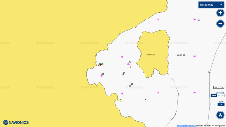 To open Navionics chart of yacht anchorage near Arap Island