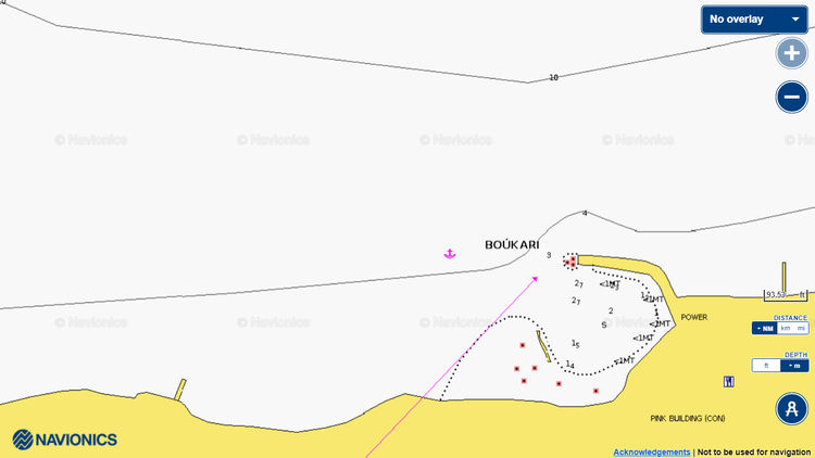 To open the Navionics map of the yacht anchorages near Mpoukari beach