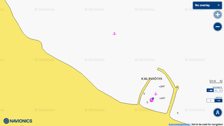 Open the Navionics map of the yacht anchorage near fishport Kaliviotis