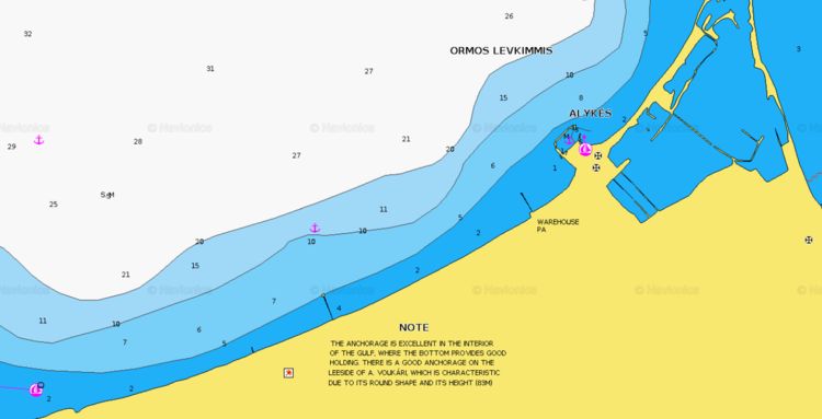 To open Navionics chart of yacht's anchorage near Alikes beach