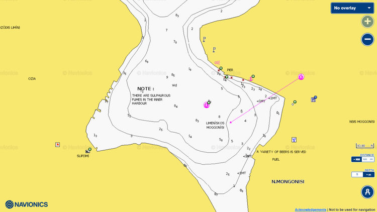 To open Navionics chart of yacht moorings in Moggonisi Bay