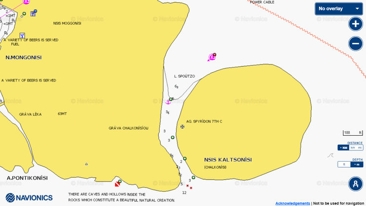 To open Navionics chart of yacht anchorages in the Kaltsonisi Channel